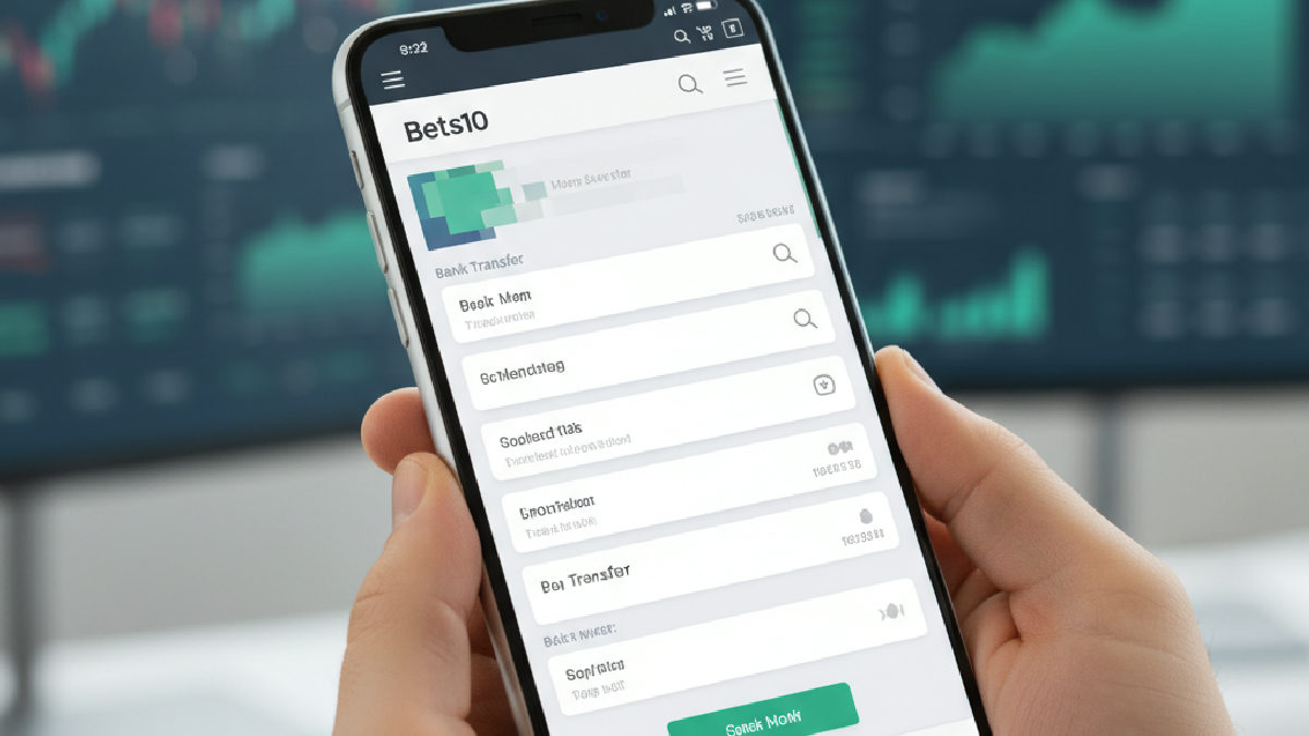 Bets10 mobil uygulamasında banka transferi onay ekranı ve finansal güvenliği temsil eden bir arka plan.